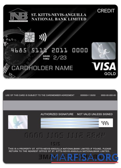 Blank Saint Kitts and Nevis National Bank Limited visa gold credit card template